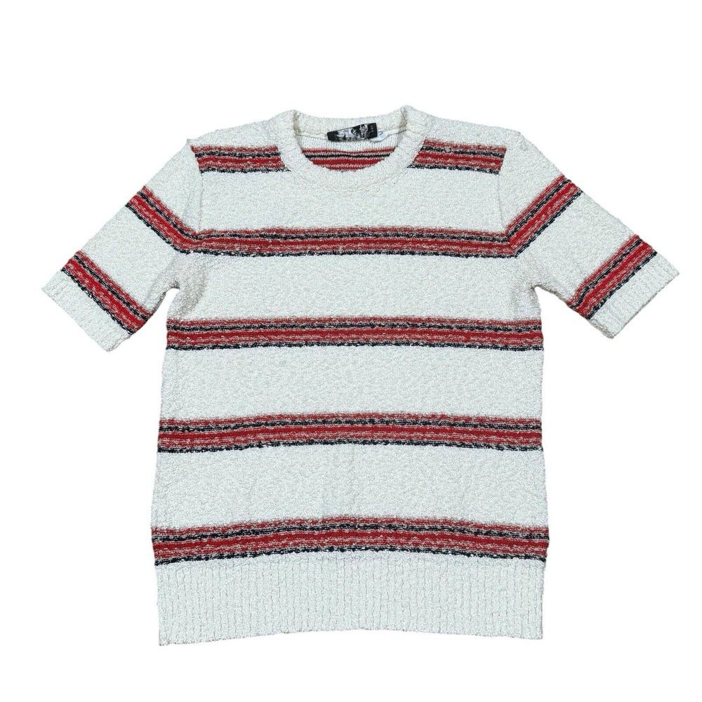 Vintage GIVENCHY SPORT Striped Short Sleeve Fuzzy Cloth Shirt Women's Sz Large